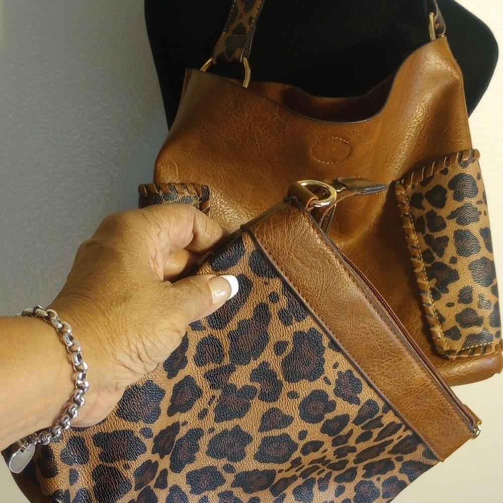 As U Wish Brown Leopard Print Shoulder Bag